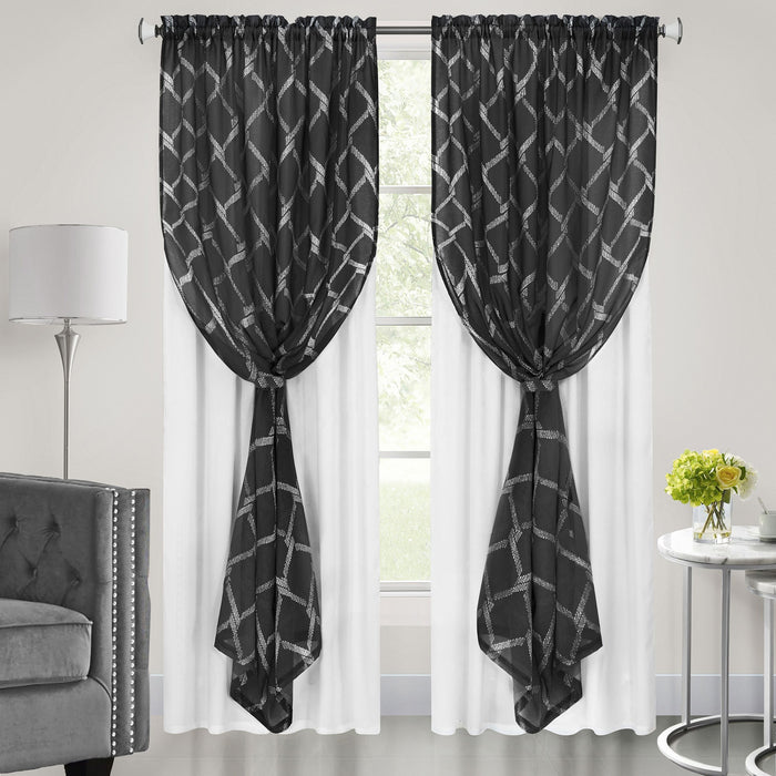 Double Layered Rod Pocket Window Curtain Panel - Black - 52x84