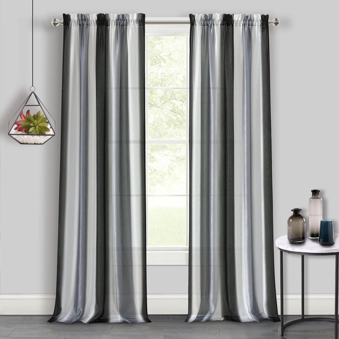 Spectrum Rod Pocket Window Curtain Panel - 42 Inches Width - Light Filtering - Machine Washable - Geometric Diamond Clipped Design - Textiles & Soft Furnishings - Black/Silver - 50x63