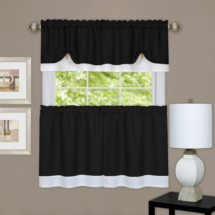 Darcy Window Curtain Tier and Valance Set for Household Textiles - Black/White - 58x36/58x14