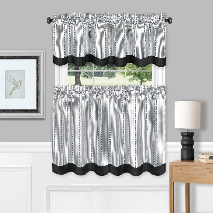 Window Curtain Tier Pair and Valance Set - Black/White - 58x24