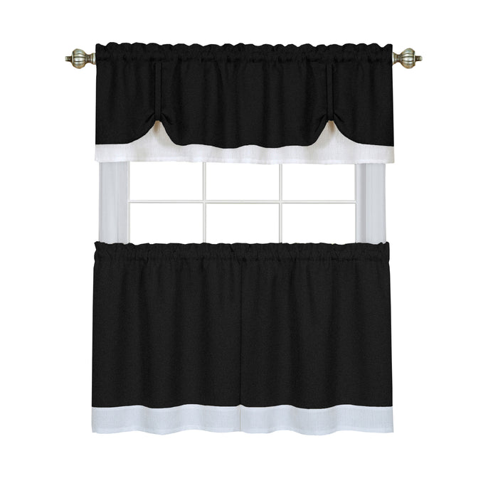 Darcy Window Curtain Tier and Valance Set for Household Textiles - Black/White - 58x36/58x14