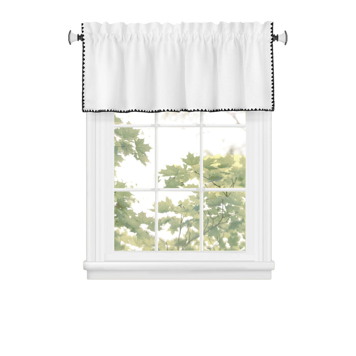 Kendal Rod Pocket Window Curtain Valance - 52 Inches x 14 Inches, Soft Chenille Fabric - White/Black