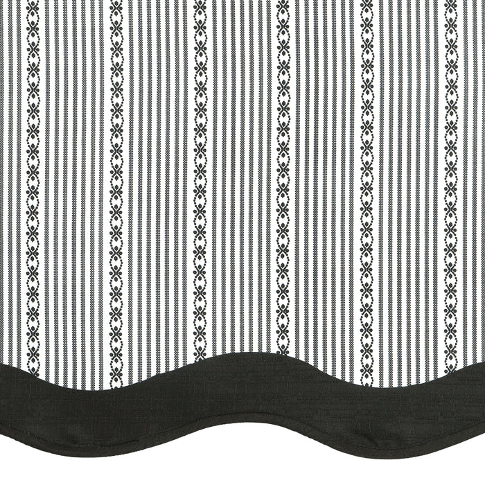 Westport Window Curtain Valance - Double Layer Scalloped Look with Pinstripes and Geometric Flower Accents - Black/White