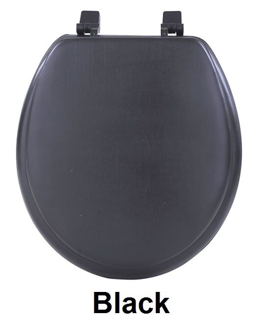 17 Inch Soft Standard Vinyl Toilet Seat with Foam Cushioning and Hinge Covers - Fantasia - Black