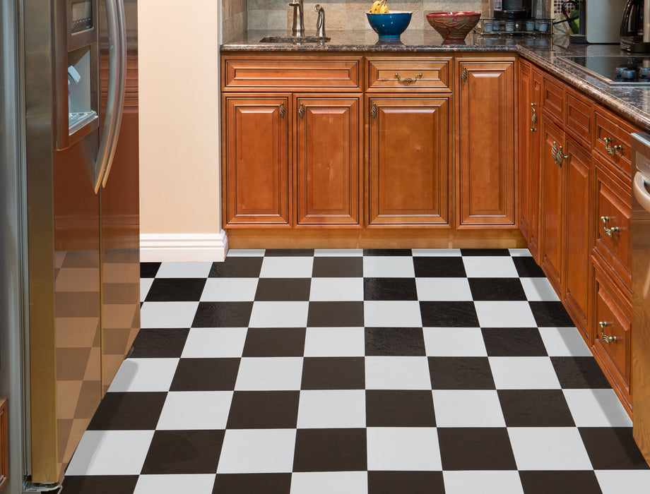 Tivoli 12x12 Self Adhesive Vinyl Floor Tile - Covers 45 Square Feet, 1-Year Warranty - Black & White