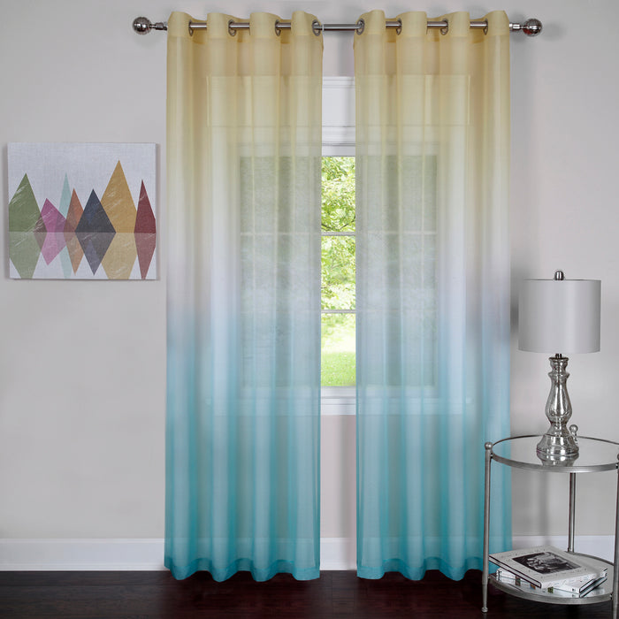 Rainbow Ombre Single Grommet Window Curtain Panel, 52" Width, Semi-Sheer Polyester, Machine Washable - Blue - 52x63