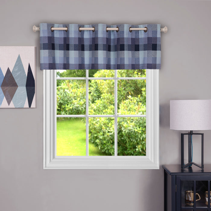 Harvard Plaid Valance with 10 Small Grommets, Easy to Install and Maintain - 58x14 - Blue