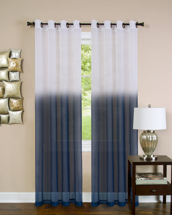 Masterpieces Essence Window Curtain Panel - 52 Inches, Semi-Sheer Fabric, Graduated Ombre Color, Grommet Top, Easy Maintenance - Blue - 52x84