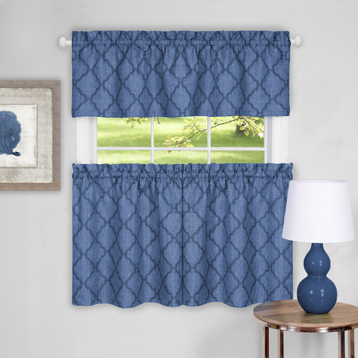 Window Curtain Tier Pair and Valance Set - 58x24 - Blue