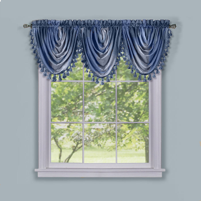 Waterfall Valance in Ombre Style - Blush Tones and Natural Hues, 46 Inch Width, Polyester Material, Easy-to-Clean - Textiles & Soft Furnishings, Household Textiles, Curtains - Blue