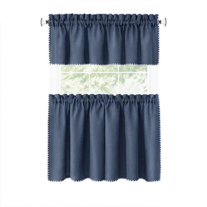 Kendal Tier and Valance Window Curtain Set - Complete Ensemble with 58-Inch Width - Blue/White - 58x36