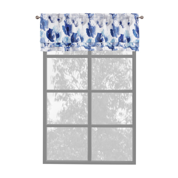 Field Window Curtain Valance - Chic Window Accent, Poppy Style, 50-inch Width - Blue