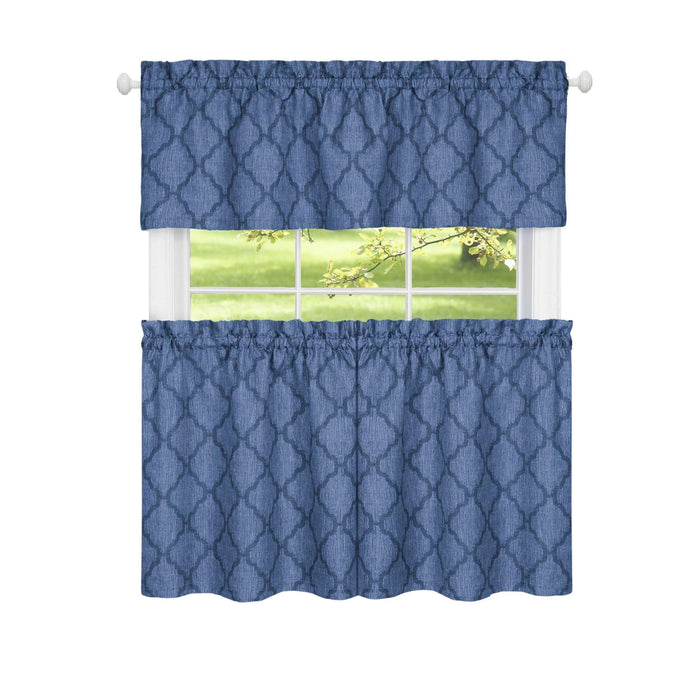 Window Curtain Tier Pair and Valance Set - 58x24 - Blue