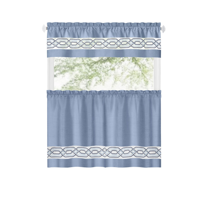 Paige Tier and Valance Window Curtain Set - Complete Ensemble with 58-Inch Width - Blue - 55x24