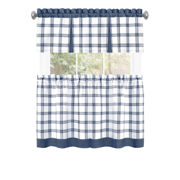 Tate Tier and Valance Window Set - Plaid Window Curtains with 53" Valance Width - 58x36 - Blue