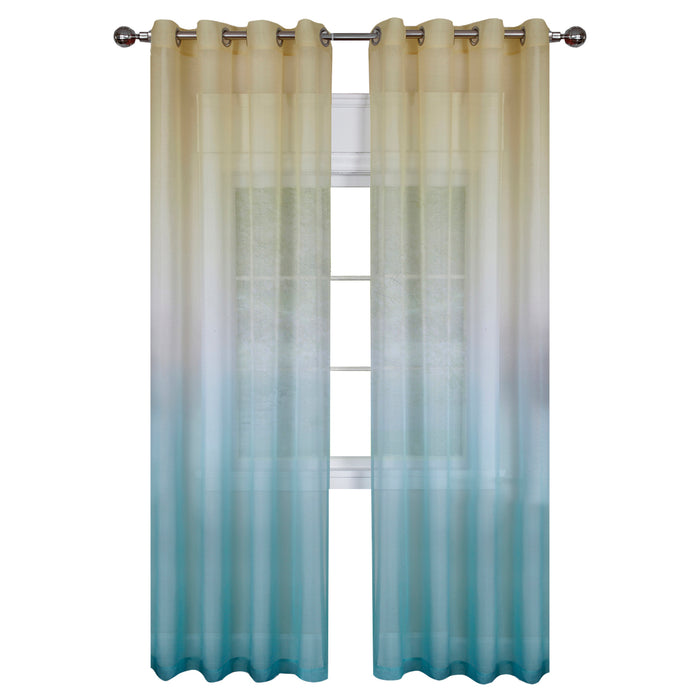 Rainbow Ombre Single Grommet Window Curtain Panel, 52" Width, Semi-Sheer Polyester, Machine Washable - Blue - 52x84