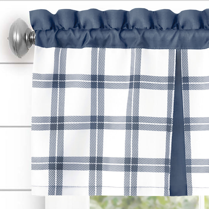 Tate Tier and Valance Window Set - Plaid Window Curtains with 53" Valance Width - 58x36 - Blue