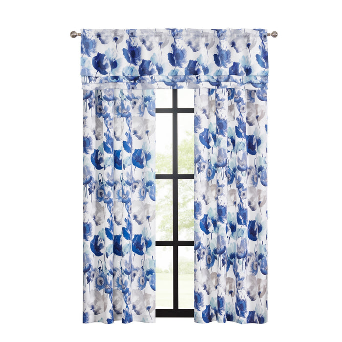 Field Rod Pocket Window Curtain Panel - Poppy Print, Room Darkening, Machine Washable, 50 inch Width - Blue - 50x63