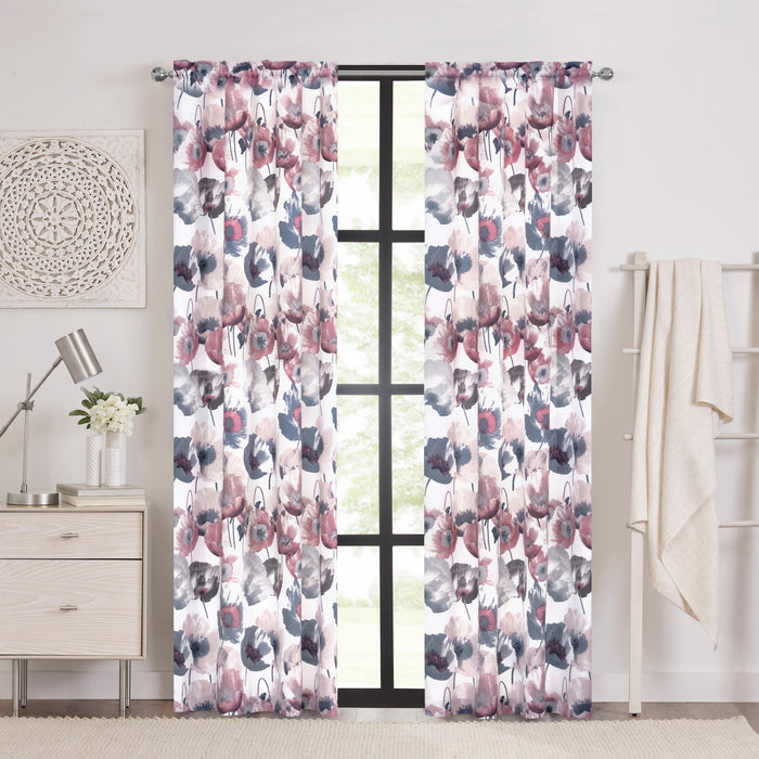 Field Rod Pocket Window Curtain Panel - Poppy Print, Room Darkening, Machine Washable, 50 inch Width - Blush - 50x84