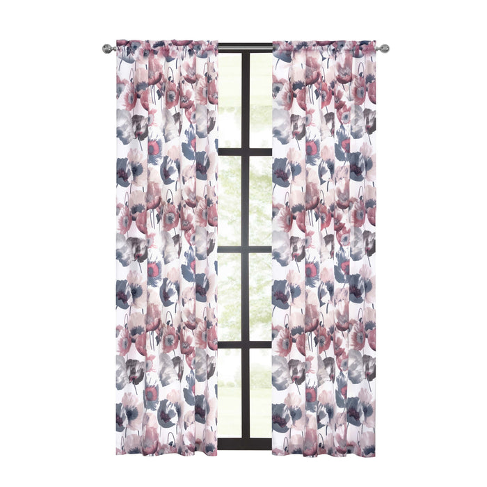 Field Rod Pocket Window Curtain Panel - Poppy Print, Room Darkening, Machine Washable, 50 inch Width - Blush - 50x84