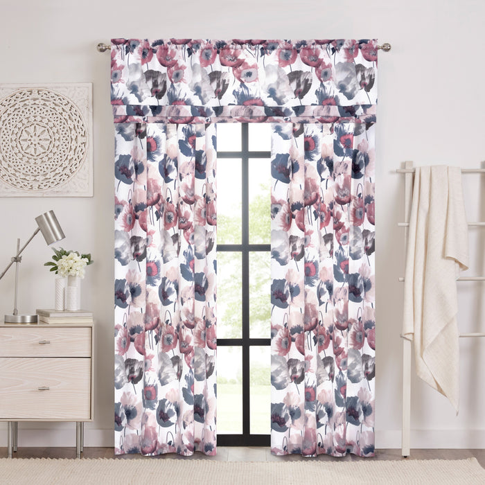 Field Rod Pocket Window Curtain Panel - Poppy Print, Room Darkening, Machine Washable, 50 inch Width - Blush - 50x84