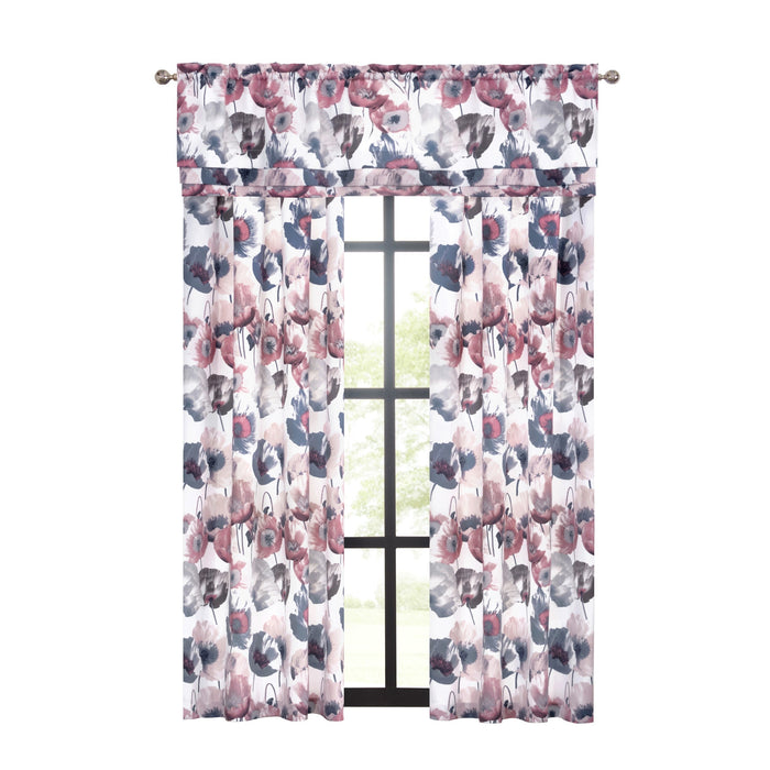 Field Rod Pocket Window Curtain Panel - Poppy Print, Room Darkening, Machine Washable, 50 inch Width - Blush - 50x84