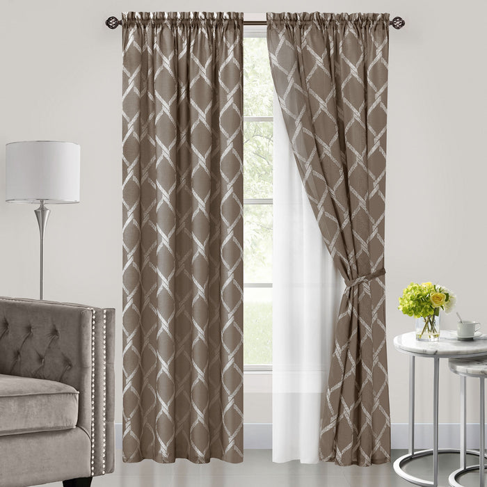 Double Layered Rod Pocket Window Curtain Panel - Brown - 52x84