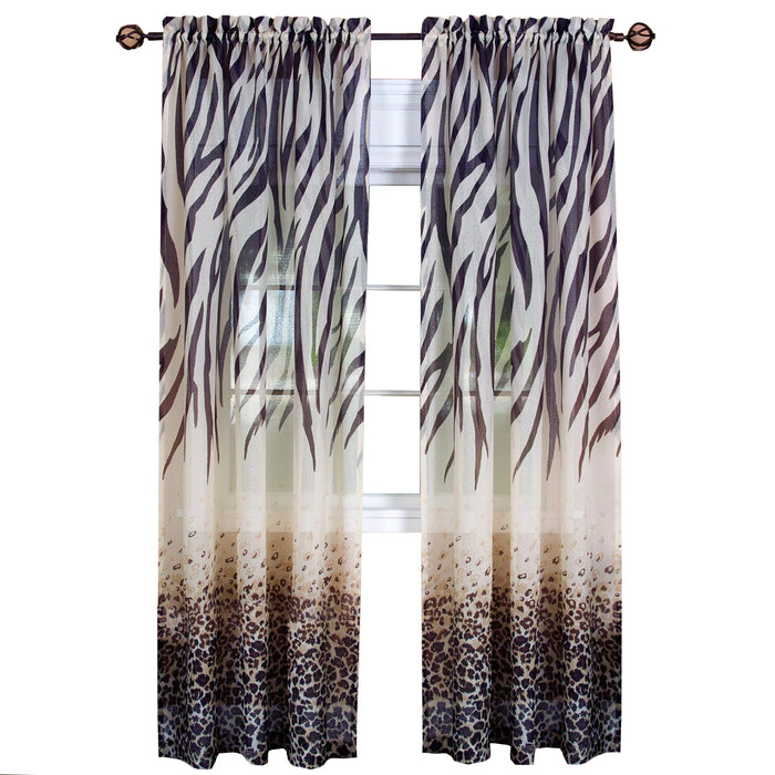 Kenya Window Curtain Panel by Masterpieces - Leopard and Zebra Print, Rod Pockets, 100% Polyester - Brown - 50x84