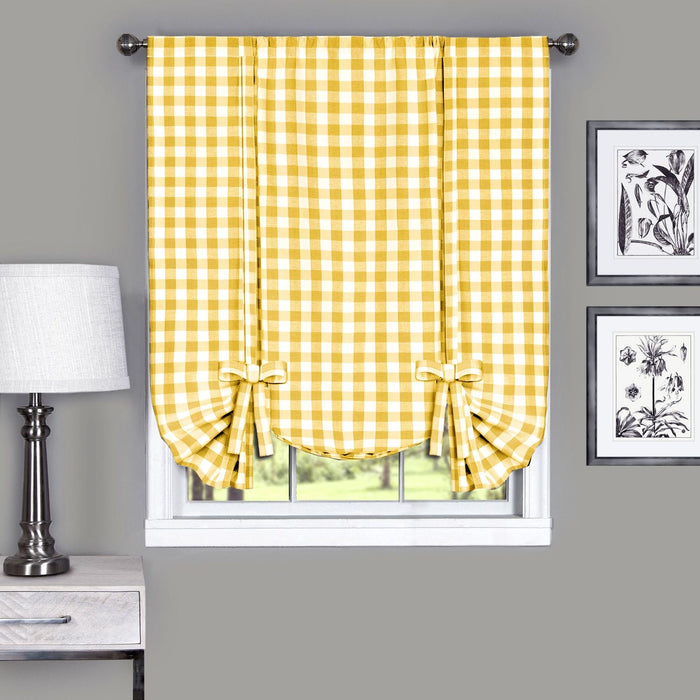 Buffalo Check Window Curtain Tie Up Shade, 42 Inches Wide, Light Filtering Effect, Easy Care Blend