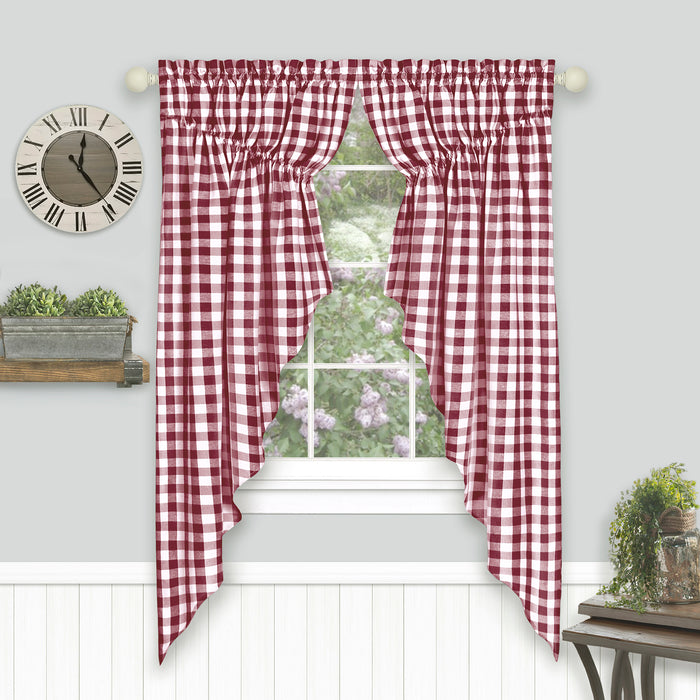 Check Gathered Swag Window Curtain Pair - Light Filtering Effect - Buffalo Style