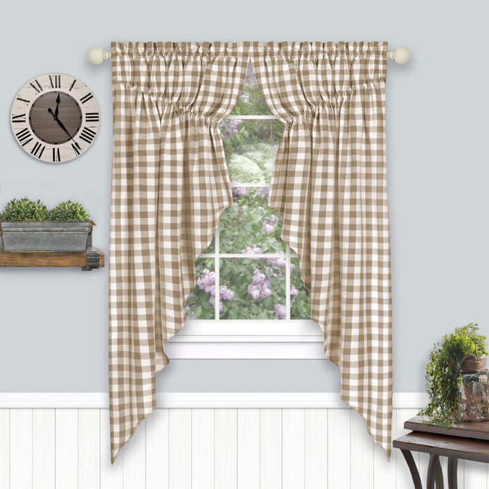 Check Gathered Swag Window Curtain Pair - Light Filtering Effect - Buffalo Style