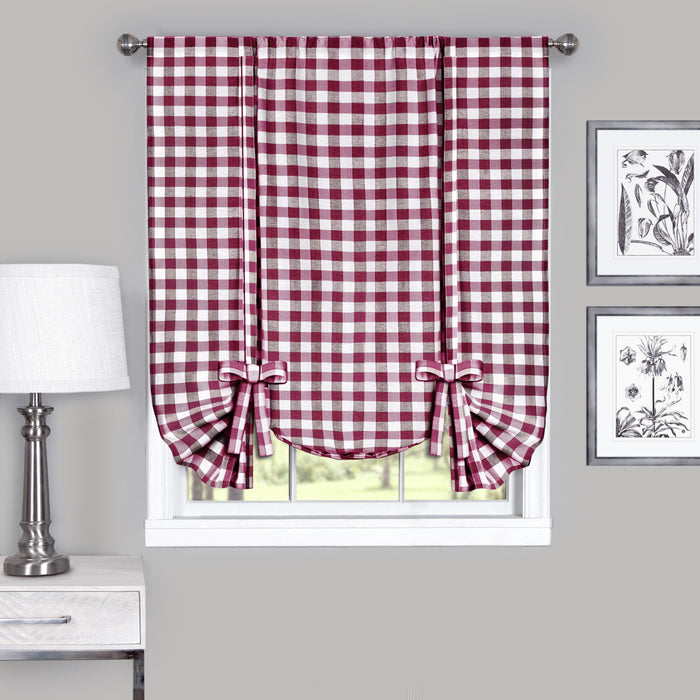 Check Window Curtain Tie Up Shade