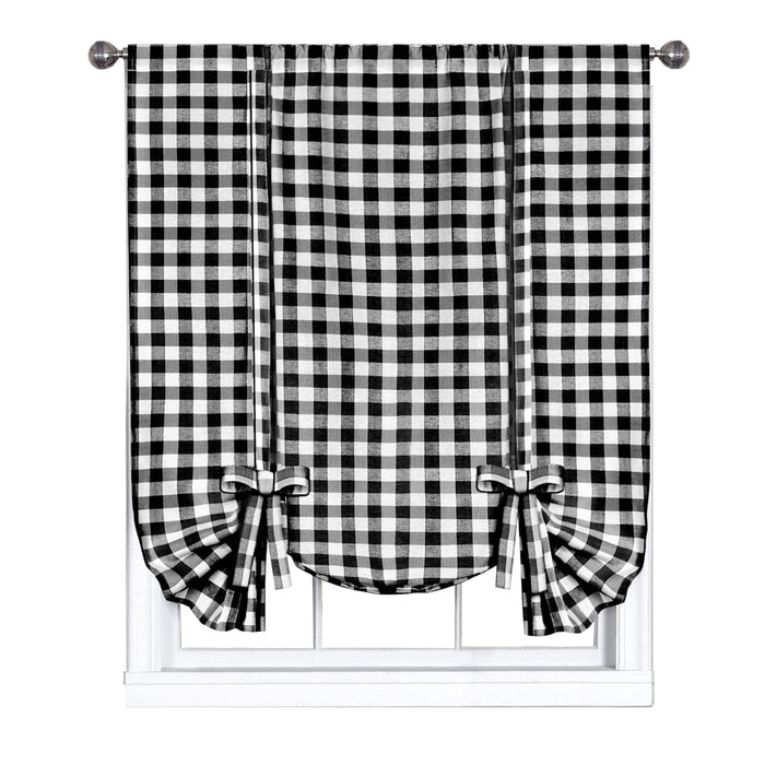 Buffalo Check Window Curtain Tie Up Shade, 42 Inches Wide, Light Filtering Effect, Easy Care Blend
