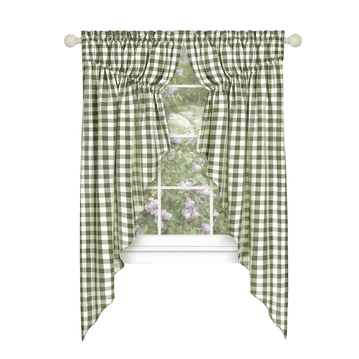 Check Gathered Swag Window Curtain Pair