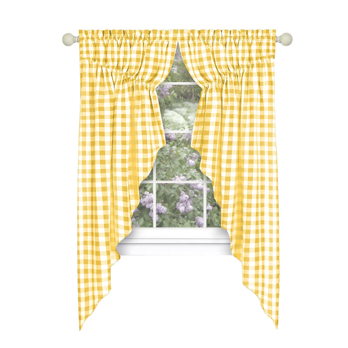 Check Gathered Swag Window Curtain Pair - Light Filtering Effect - Buffalo Style