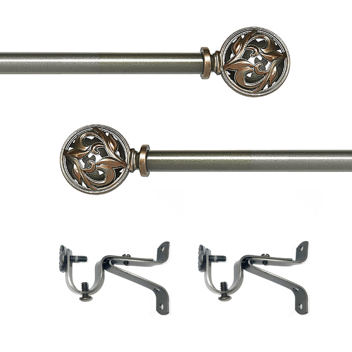 Grace Style Buono II Decorative Rod & Finial with Matching All-Metal Hardware, Antique Silver PVC Finials - 66-120