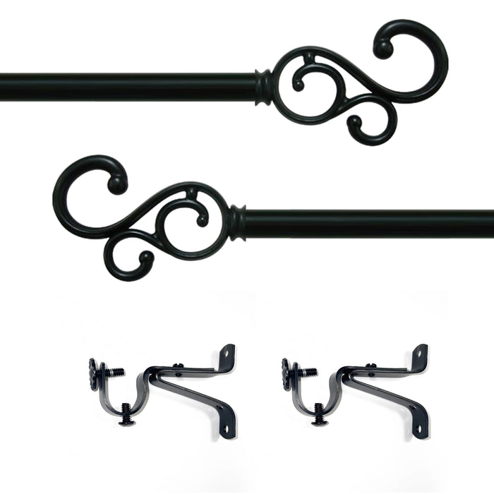 Medley Style Buono II Decorative Rod & Finial with Matching All-Metal Hardware, Antique Silver PVC Finials - 66-120