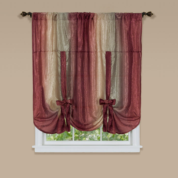 Ombre Window Curtain Tie-Up Shade, 50x63 inches, Polyester, Blush and Natural Hues - Burgundy