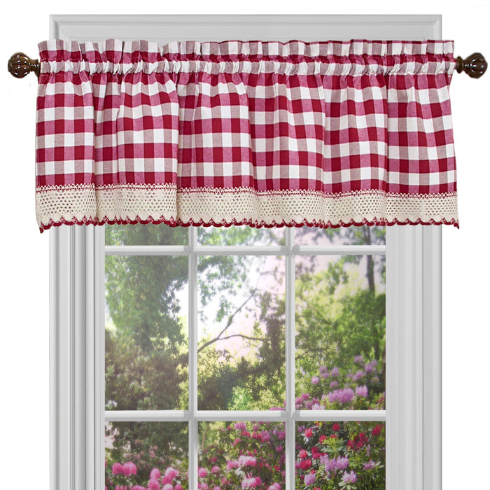 Buffalo Check Window Valance, 58'' x 14'', Light Filtering Effect, Polyester Cotton Blend - Burgundy