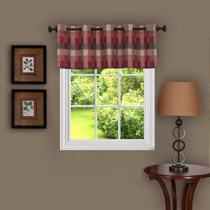 Harvard Plaid Valance with 10 Small Grommets, Easy to Install and Maintain - 58x14 - Burgundy