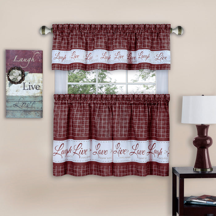 Window Curtain Tier Pair and Valance Set - Burgundy - 58x36