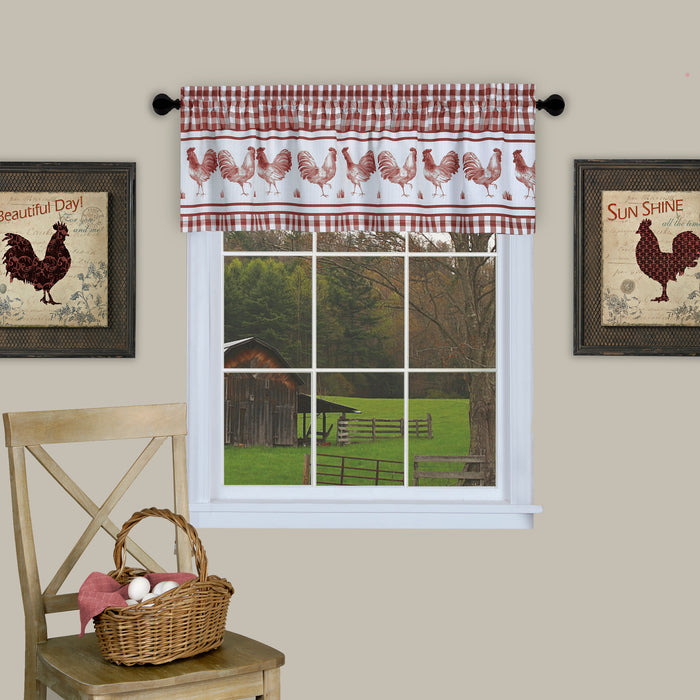 Barnyard Rod Pocket Window Curtain Valance - 58 Inches x 14 Inches, Soft Chenille Fabric - Burgundy