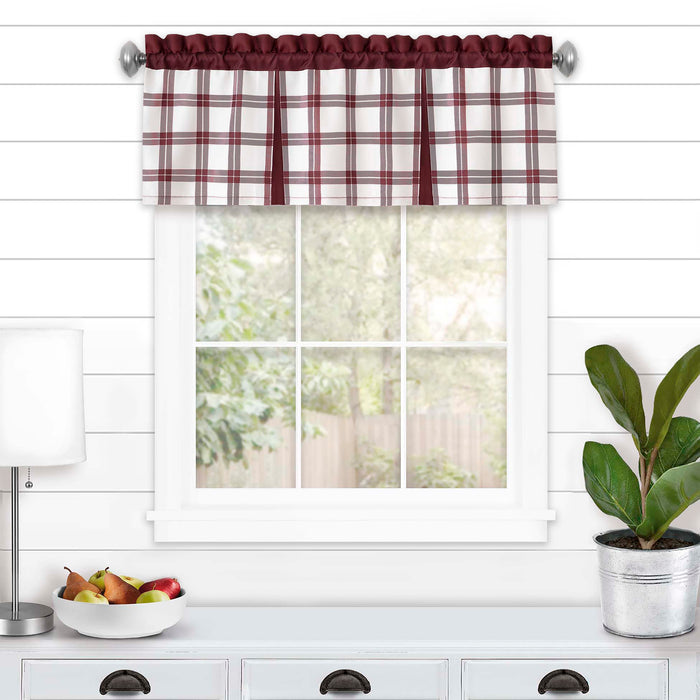 Tate Window Curtain Valance - 53 inches width, 1.5-inch rod pocket - Burgundy