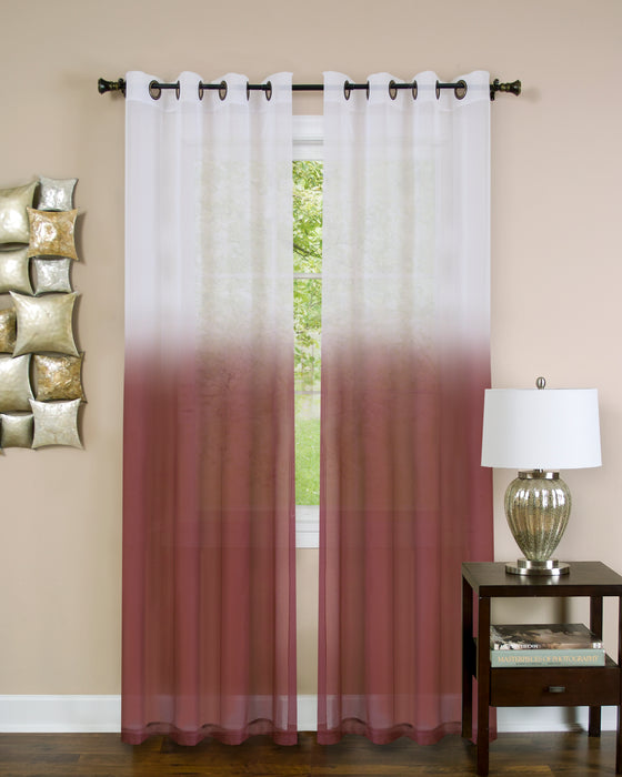 Masterpieces Essence Window Curtain Panel - 52 Inches, Semi-Sheer Fabric, Graduated Ombre Color, Grommet Top, Easy Maintenance - Burgundy - 52x84