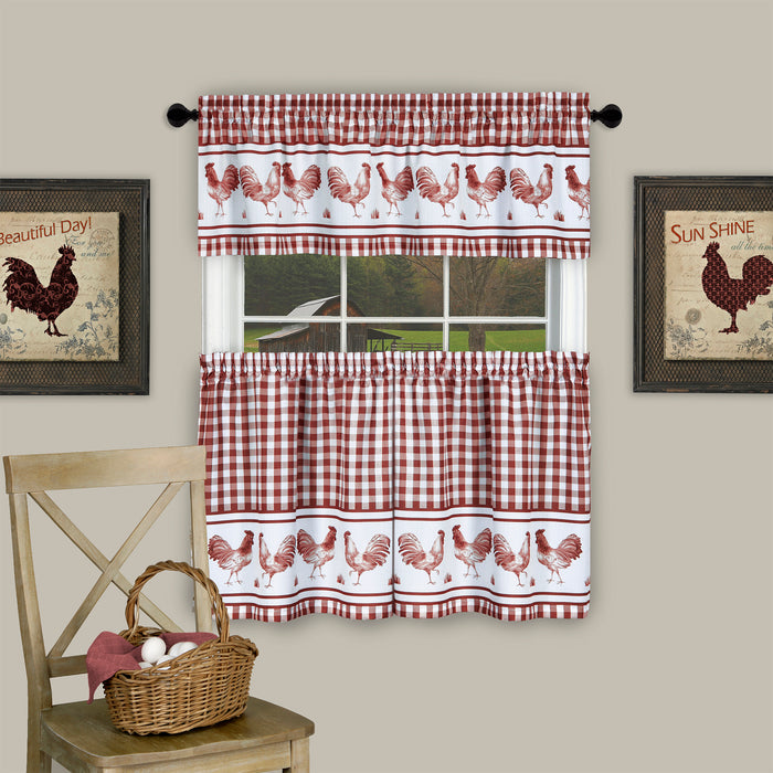 Window Curtain Tier Pair and Valance Set - Burgundy - 58x24