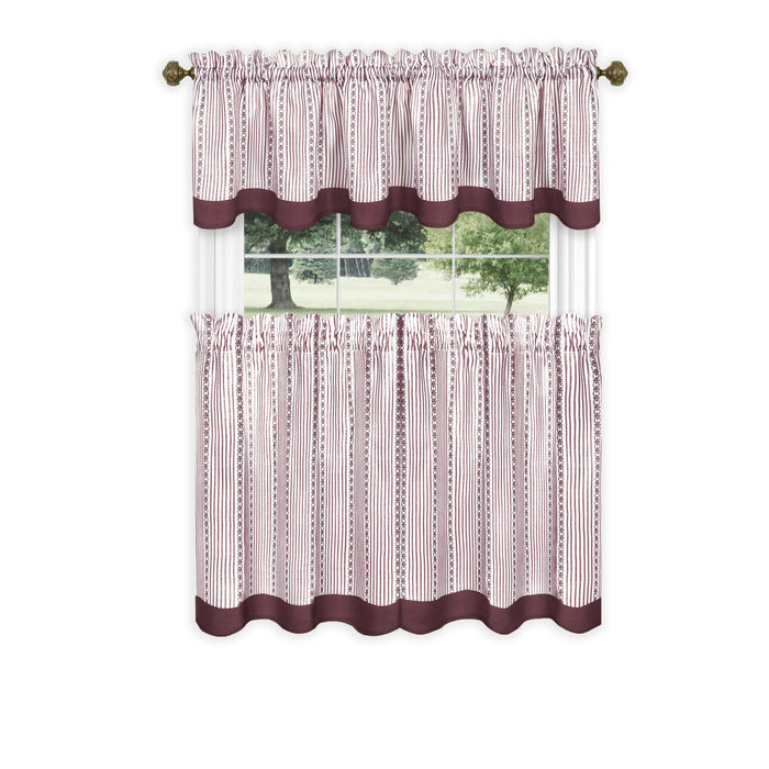 Window Curtain Tier Pair and Valance Set - Burgundy - 58x36