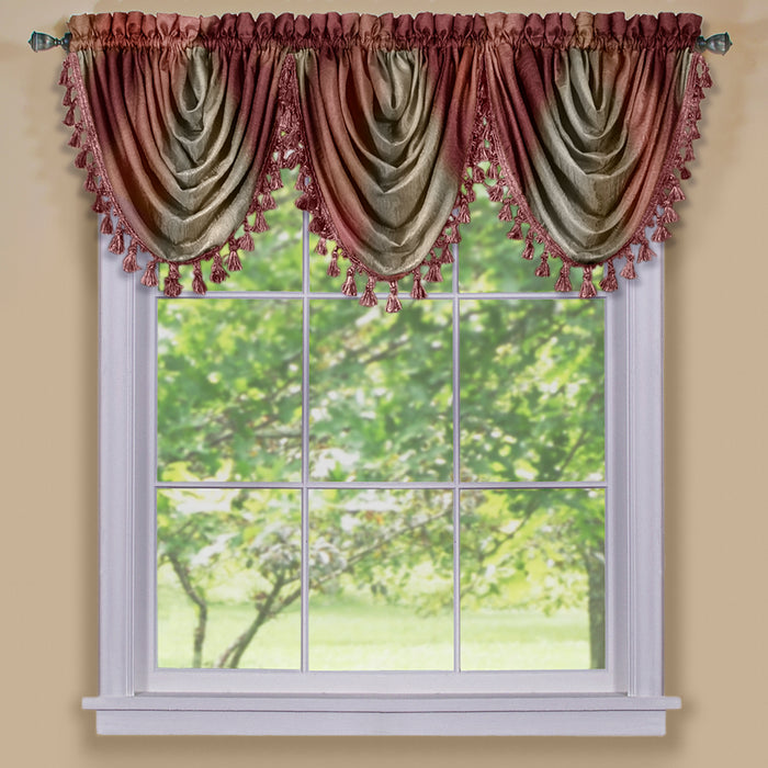 Waterfall Valance in Ombre Style - Blush Tones and Natural Hues, 46 Inch Width, Polyester Material, Easy-to-Clean - Textiles & Soft Furnishings, Household Textiles, Curtains - Burgundy