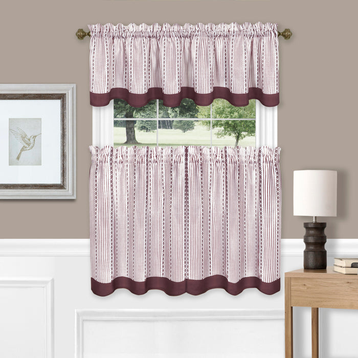 Window Curtain Tier Pair and Valance Set - Burgundy - 58x36