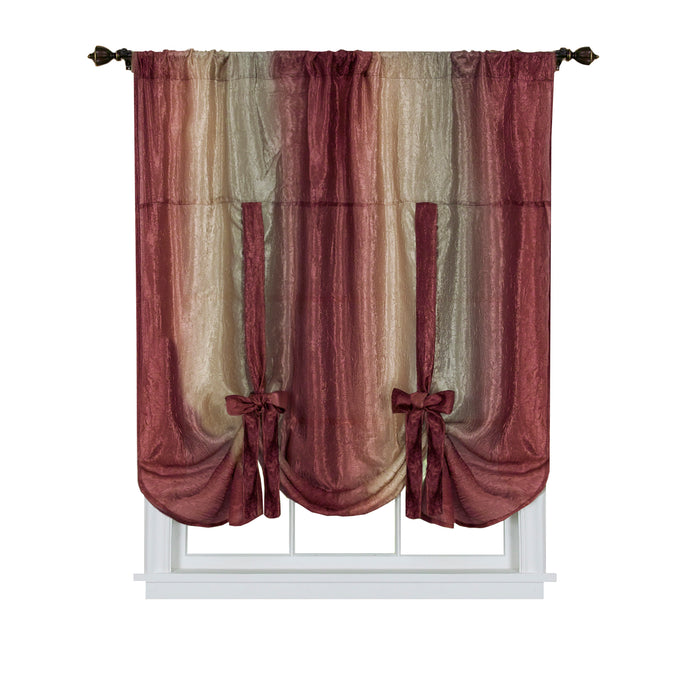 Ombre Window Curtain Tie-Up Shade, 50x63 inches, Polyester, Blush and Natural Hues - Burgundy