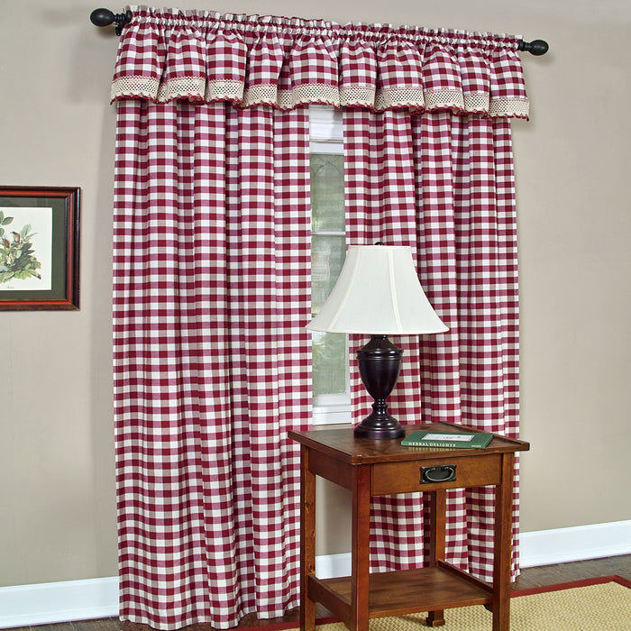 Buffalo Check Window Valance, 58'' x 14'', Light Filtering Effect, Polyester Cotton Blend - Burgundy